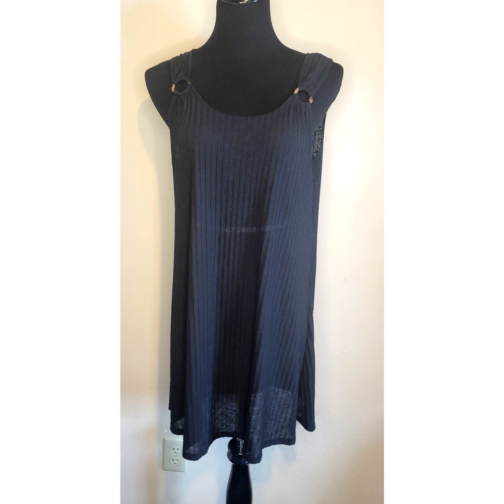 J Valdi Black Sheer Ribbed Swim Cover Up XL Boho Beach resort tunic